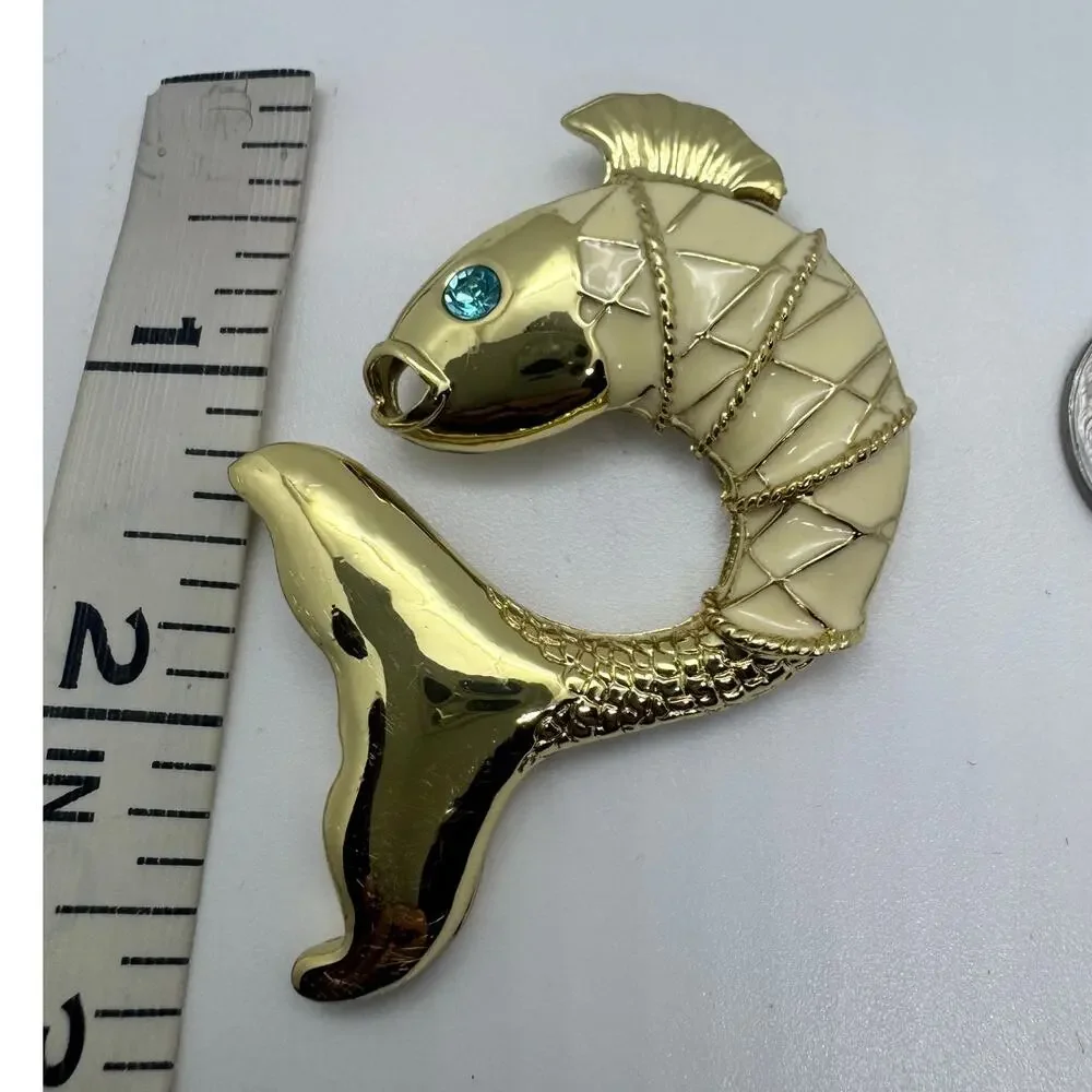 Lilly Pulitzer Koi fish brooch / necklace * gold tone preppy, coastal, nautical